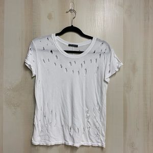 Brandy Melville White Distressed Tee